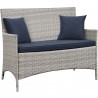 Modway Bridge 4 Piece Outdoor Patio Patio Conversation Set with Pillow Set - Light Gray Navy - Loveseat in Front Side Angle