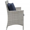 Modway Bridge 4 Piece Outdoor Patio Patio Conversation Set with Pillow Set - Light Gray Navy - Loveseat in Side Angle