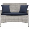 Modway Bridge 4 Piece Outdoor Patio Patio Conversation Set with Pillow Set - Light Gray Navy - Loveseat in Front Angle