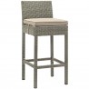 Modway Conduit Outdoor Patio Wicker Rattan Bar Stool in Light Gray Beige - Front Side Angle