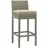 Modway Conduit Outdoor Patio Wicker Rattan Bar Stool in Light Gray Beige - Front Side Angle - Modway Conduit Outdoor Patio Wicker Rattan Bar Stool in Light Gray Beige - Front Side Angle