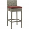 Modway Conduit Outdoor Patio Wicker Rattan Bar Stool in Light Gray Currant - Front Side Angle