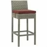 Modway Conduit Outdoor Patio Wicker Rattan Bar Stool in Light Gray Currant - Front Side Angle - Modway Conduit Outdoor Patio Wicker Rattan Bar Stool in Light Gray Currant - Front Side Angle