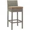 Modway Conduit Outdoor Patio Wicker Rattan Bar Stool in Light Gray Mocha - Front Side Angle