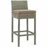 Modway Conduit Outdoor Patio Wicker Rattan Bar Stool in Light Gray Mocha - Front Side Angle - Modway Conduit Outdoor Patio Wicker Rattan Bar Stool in Light Gray Mocha - Front Side Angle