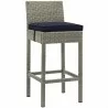 Modway Conduit Outdoor Patio Wicker Rattan Bar Stool in Light Gray Navy - Front Side Angle - Modway Conduit Outdoor Patio Wicker Rattan Bar Stool in Light Gray Navy - Front Side Angle
