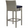 Modway Conduit Outdoor Patio Wicker Rattan Bar Stool in Light Gray Navy - Back Side Angle