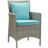 Modway Conduit Outdoor Patio Wicker Rattan Dining Armchair in Light Gray Turquoise - Front Side Angle