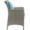 Modway Conduit Outdoor Patio Wicker Rattan Dining Armchair in Light Gray Turquoise - Side Angle