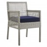 Modway Aura Outdoor Patio Wicker Rattan Dining Armchair in Gray Navy - Front Side Angle