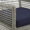 Modway Aura Outdoor Patio Wicker Rattan Dining Armchair in Gray Navy - Seat Closeup Angle