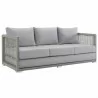 Modway Aura Outdoor Patio Wicker Rattan Sofa in Gray Gray - Front Side Angle - Modway Aura Outdoor Patio Wicker Rattan Sofa in Gray Gray - Front Side Angle
