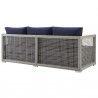 Modway Aura Outdoor Patio Wicker Rattan Sofa in Gray Navy - Back Side Angle
