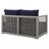 Modway Aura Outdoor Patio Wicker Rattan Loveseat - Gray Navy - Back Side Angle