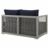 Modway Aura Outdoor Patio Wicker Rattan Loveseat - Gray Navy - Back Side Angle - Modway Aura Outdoor Patio Wicker Rattan Loveseat - Gray Navy - Back Side Angle