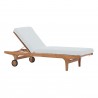 Modway Saratoga Outdoor Patio Teak Chaise Lounge - Natural White - Adjusted Headrest in Front Side Angle