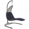 Modway Landscape Hanging Chaise Lounge Outdoor Patio Swing Chair - Light Gray Navy - Front Side Angle