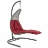 Modway Landscape Hanging Chaise Lounge Outdoor Patio Swing Chair - Light Gray Red - Front Side Angle - Modway Landscape Hanging Chaise Lounge Outdoor Patio Swing Chair - Light Gray Red - Front Side Angle