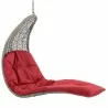 Modway Landscape Hanging Chaise Lounge Outdoor Patio Swing Chair - Light Gray Red - Front Side Closeup Angle - Modway Landscape Hanging Chaise Lounge Outdoor Patio Swing Chair - Light Gray Red - Front Side Closeup Angle