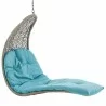 Modway Landscape Hanging Chaise Lounge Outdoor Patio Swing Chair - Light Gray Turquoise - Closeup Angle - Modway Landscape Hanging Chaise Lounge Outdoor Patio Swing Chair - Light Gray Turquoise - Closeup Angle