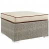 Modway Repose Outdoor Patio Upholstered Fabric Ottoman in Light Gray Beige - Front Side Angle