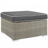 Modway Repose Outdoor Patio Upholstered Fabric Ottoman in Light Gray Charcoal - Front Side Angle