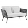 Modway Stance Outdoor Patio Aluminum Loveseat in Gray White - Front Side Angle