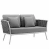 Modway Stance Outdoor Patio Aluminum Loveseat in White Gray - Front Side Angle - Modway Stance Outdoor Patio Aluminum Loveseat in White Gray - Front Side Angle
