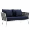 Modway Stance Outdoor Patio Aluminum Loveseat in White Navy - Front Side Angle - Modway Stance Outdoor Patio Aluminum Loveseat in White Navy - Front Side Angle