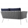 Modway Stance Outdoor Patio Aluminum Loveseat in White Navy - Back Side Angle
