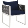 Modway Stance Outdoor Patio Aluminum Dining Armchair in White Navy - Front Side Angle