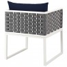 Modway Stance Outdoor Patio Aluminum Dining Armchair in White Navy - Back Side Angle