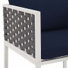 Modway Stance Outdoor Patio Aluminum Dining Armchair in White Navy - Seat Closeup Angle