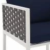 Modway Stance Outdoor Patio Aluminum Dining Armchair in White Navy - Seat Closeup Angle - Modway Stance Outdoor Patio Aluminum Dining Armchair in White Navy - Seat Closeup Angle