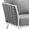 Modway Stance Outdoor Patio Aluminum Armchair - White Gray - Seat Closeup Angle - Modway Stance Outdoor Patio Aluminum Armchair - White Gray - Seat Closeup Angle