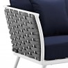Modway Stance Outdoor Patio Aluminum Armchair - White Navy - Seat Closeup Angle