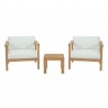 Modway Bayport 3 Piece Outdoor Patio Teak Set - Natural White - Set in Front Angle