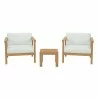Modway Bayport 3 Piece Outdoor Patio Teak Set - Natural White - Set in Front Angle - Modway Bayport 3 Piece Outdoor Patio Teak Set - Natural White - Set in Front Angle