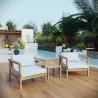 Modway Bayport 3 Piece Outdoor Patio Teak Set - Natural White - Lifestyle - Modway Bayport 3 Piece Outdoor Patio Teak Set - Natural White - Lifestyle