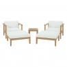 Modway Bayport 5 Piece Outdoor Patio Teak Set - Natural White - Set in Front Angle