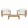 Modway Upland 3 Piece Outdoor Patio Teak Set - Natural White - Set in Front Angle