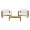 Modway Upland 3 Piece Outdoor Patio Teak Set - Natural White - Set in Front Angle - Modway Upland 3 Piece Outdoor Patio Teak Set - Natural White - Set in Front Angle
