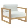 Modway Upland 3 Piece Outdoor Patio Teak Set - Natural White - Armchair in Front Side Angle