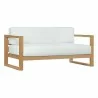 Modway Upland 4 Piece Outdoor Patio Teak Set - Natural White - Sofa in Front Side Angle - Modway Upland 4 Piece Outdoor Patio Teak Set - Natural White - Sofa in Front Side Angle