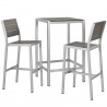 Modway Shore 3 Piece Outdoor Patio Aluminum Pub Set - Silver Gray - Set in Front Angle