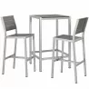 Modway Shore 3 Piece Outdoor Patio Aluminum Pub Set - Silver Gray - Set in Front Angle - Modway Shore 3 Piece Outdoor Patio Aluminum Pub Set - Silver Gray - Set in Front Angle
