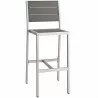 Modway Shore 3 Piece Outdoor Patio Aluminum Pub Set - Silver Gray - Stool in Front Side Angle - Modway Shore 3 Piece Outdoor Patio Aluminum Pub Set - Silver Gray - Stool in Front Side Angle