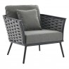 Modway Stance 6 Piece Outdoor Patio Aluminum Sectional Sofa Set - Gray Charcoal - Armchair in Front Side Angle