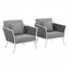Modway Stance Armchair Outdoor Patio Aluminum in White Gray - Set of Two - Set in Front Side Angle