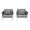 Modway Stance Armchair Outdoor Patio Aluminum in White Gray - Set of Two - Set in Front Angle